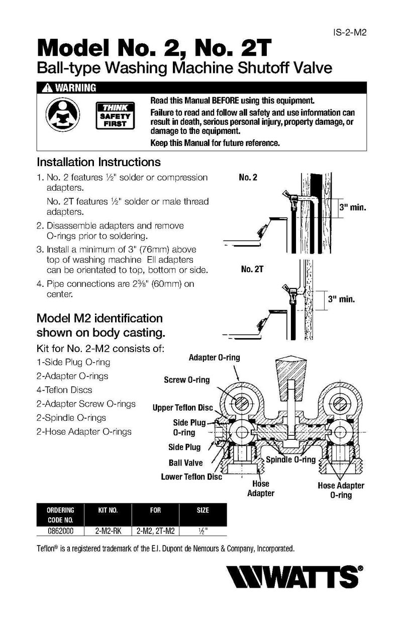 Watts 2 Series 1/2" Duo-Cloz Brass Manual Washing Machine Shutoff Valve, Brass Ball Valves with PTFE Seats, 1/2" Copper Dual Ell Adapters for Solder or Compression, Maximum Pressure 150 psi - Image 3